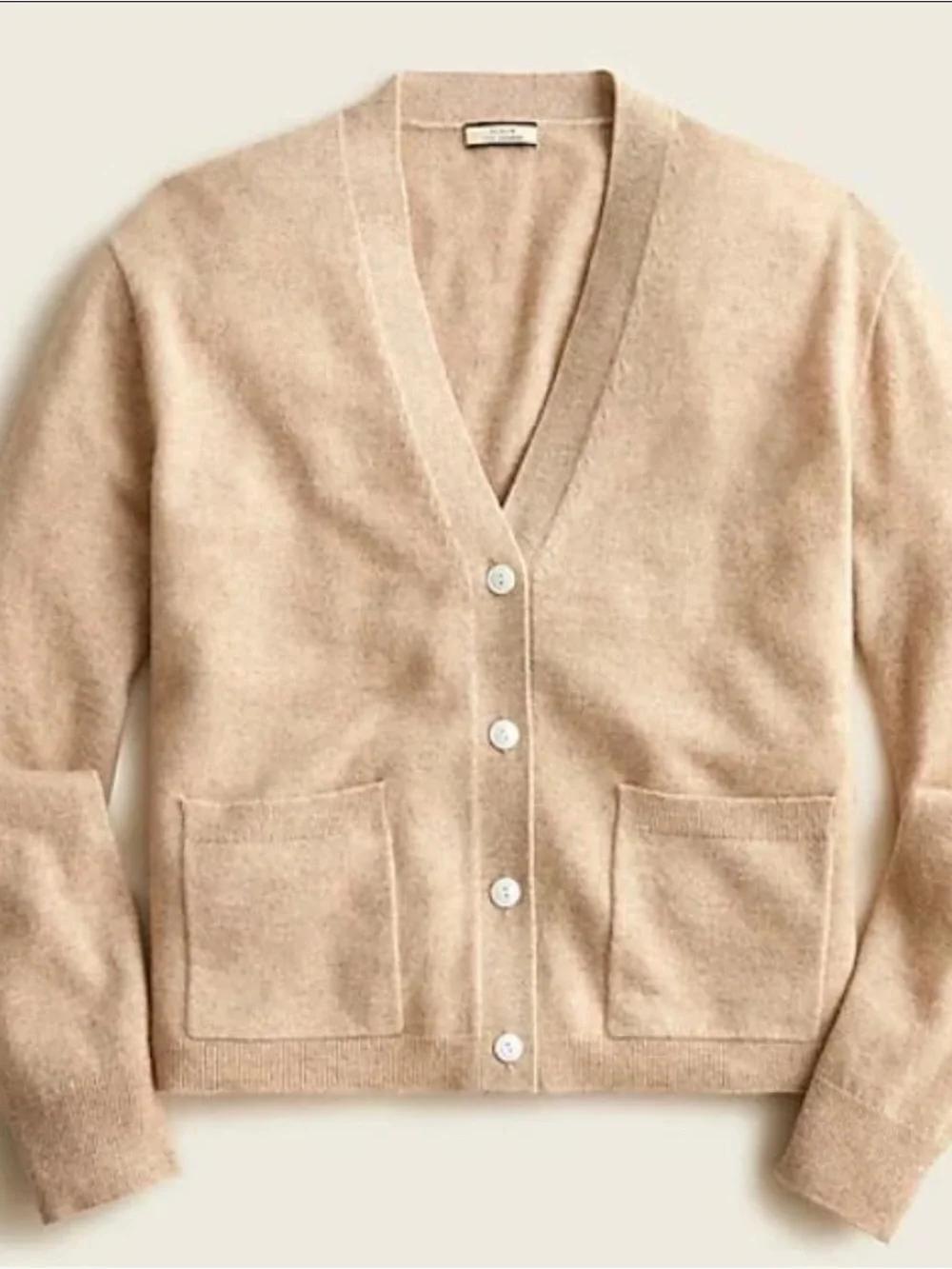 J.Crew Cashmere Patch-Pocket Cardigan Sweater M Neutral Tan Heather Stone